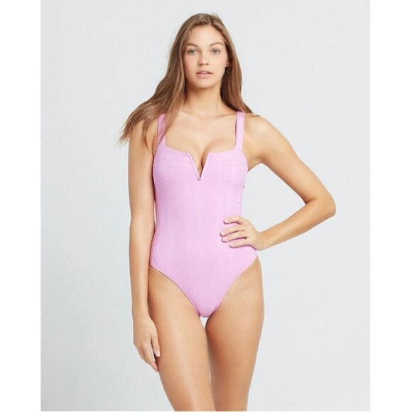 💕L*SPACE💕 Cha Cha Pointelle Ribbed One Piece Swimsuit Rosebud Pink 12 XL NWOT - Picture 3 of 12